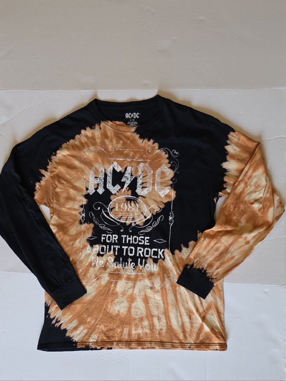 AC/DC Tie-Dye Long Sleeve Band Tee - Orange & Black Grunge Streetwear Rock